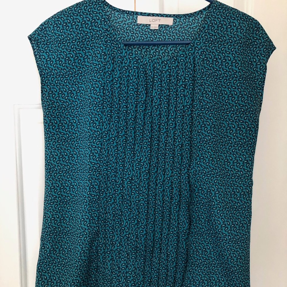LOFT teal paisley ruffle top XXS